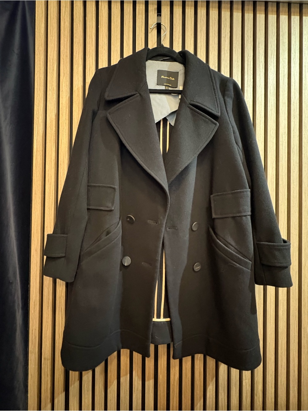 Massimo Dutti Black Double-Breasted Pea Coat